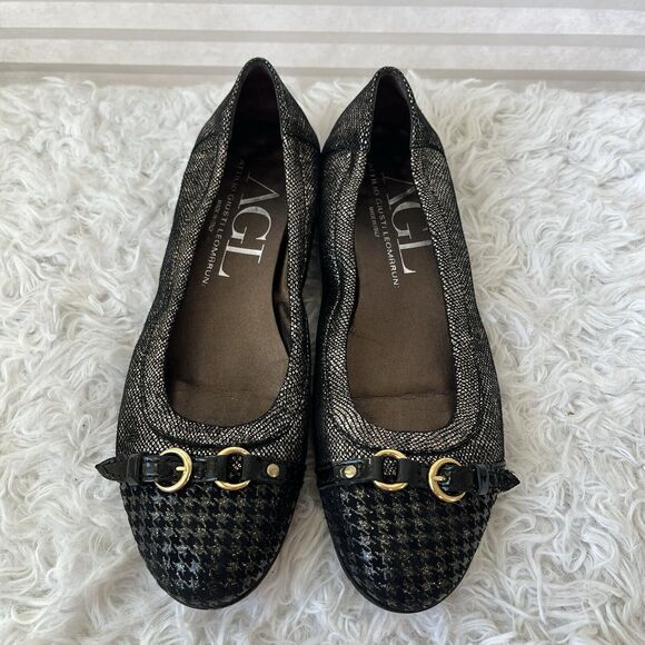 AGL Attilio Giusti Leombruni Monika Cap toe Ballet flat, gold/black, size US 8.5 - Picture 2 of 8